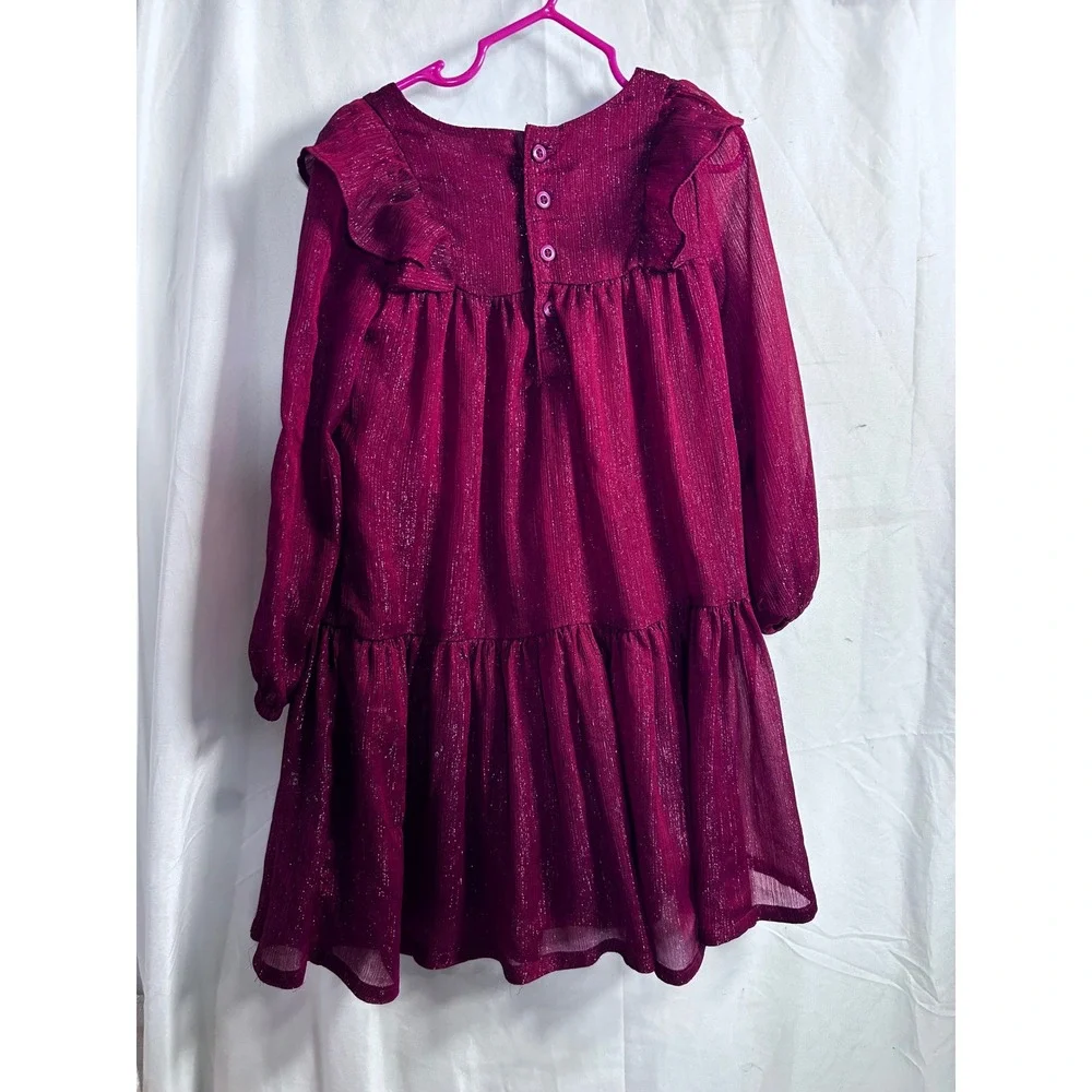 Carter's Child of Mine Dress 5T Burgundy Metallic Ruffle Tiered Toddler Girls